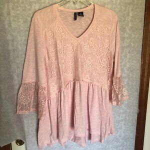 New Directions pink lace baby doll style top - size XL